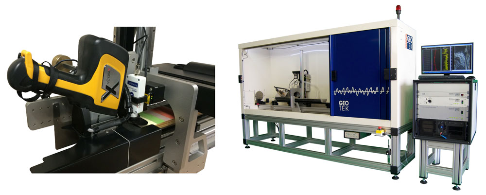 Left: Benchtop Logger with a Olympus Delta XRF handheld and point magnetic susceptibility; Right: Small-footprint XRF Core logger with Geotek ultra-sensitive XRF sensor